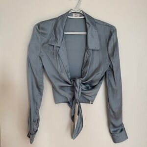 Wilfred Satin Tie-Front Blouse in Blue
